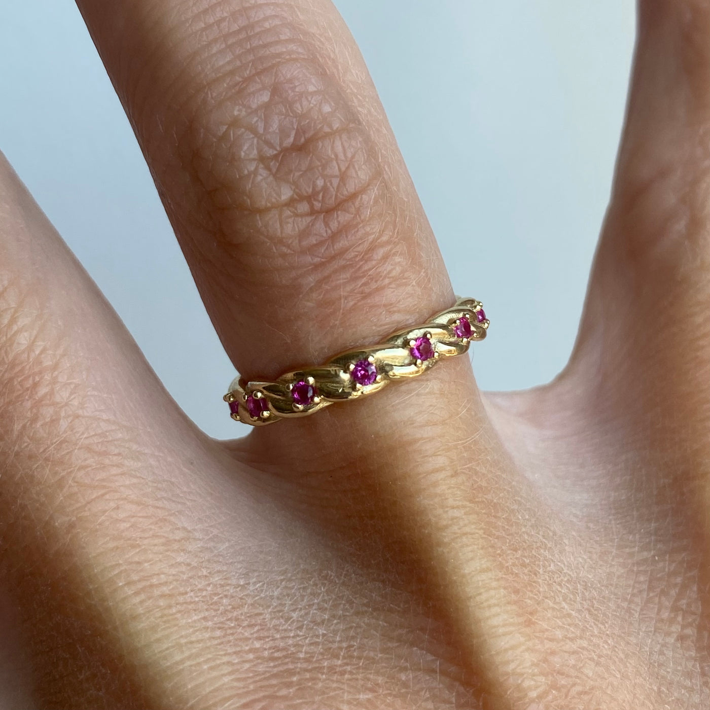 9ct Gold & Pink Sapphire Twist Ring