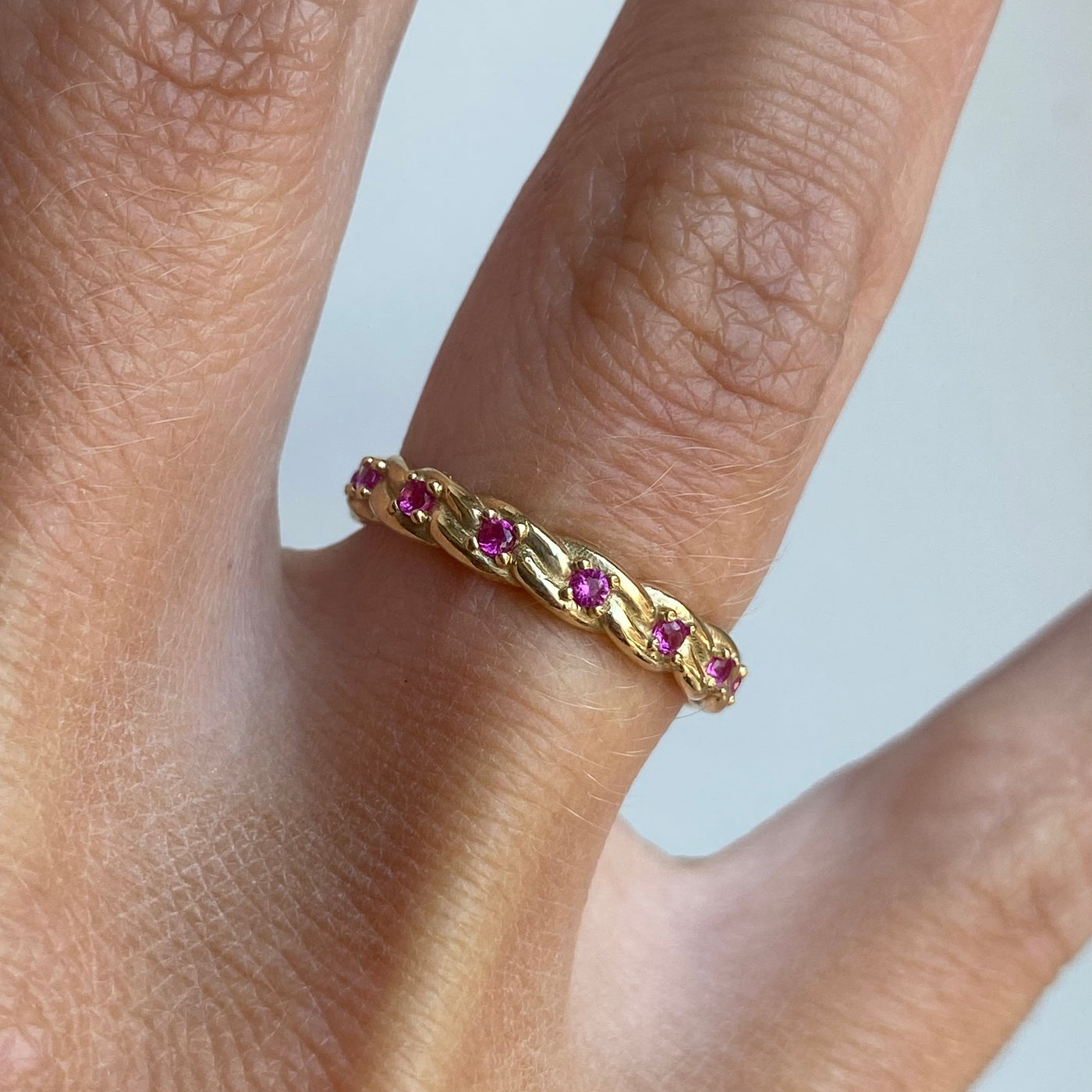 9ct Gold & Pink Sapphire Twist Ring