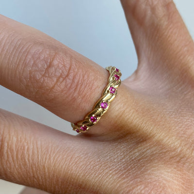 9ct Gold & Pink Sapphire Twist Ring