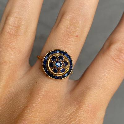 14ct Gold Sapphire Art Deco Target Ring