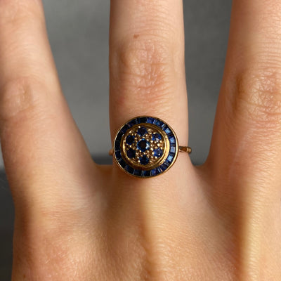 14ct Gold Sapphire Art Deco Target Ring