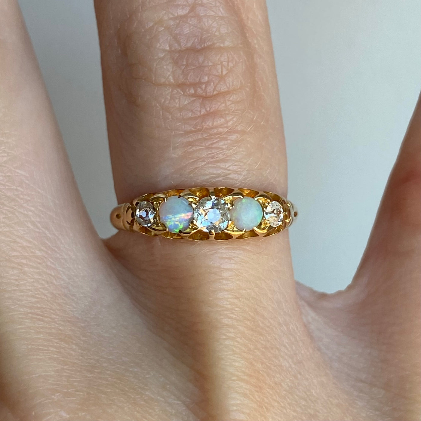 18ct Gold Opal & Old Cut Diamond Ring 1896