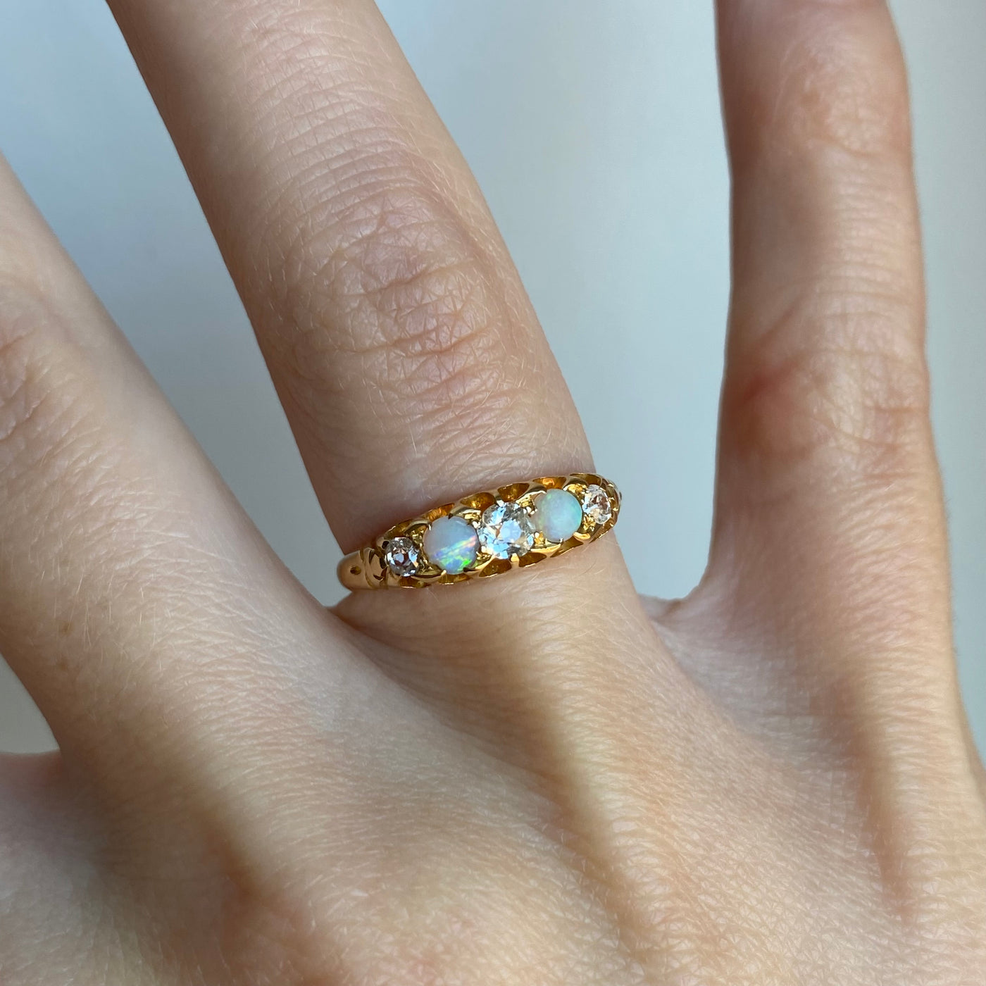 18ct Gold Opal & Old Cut Diamond Ring 1896