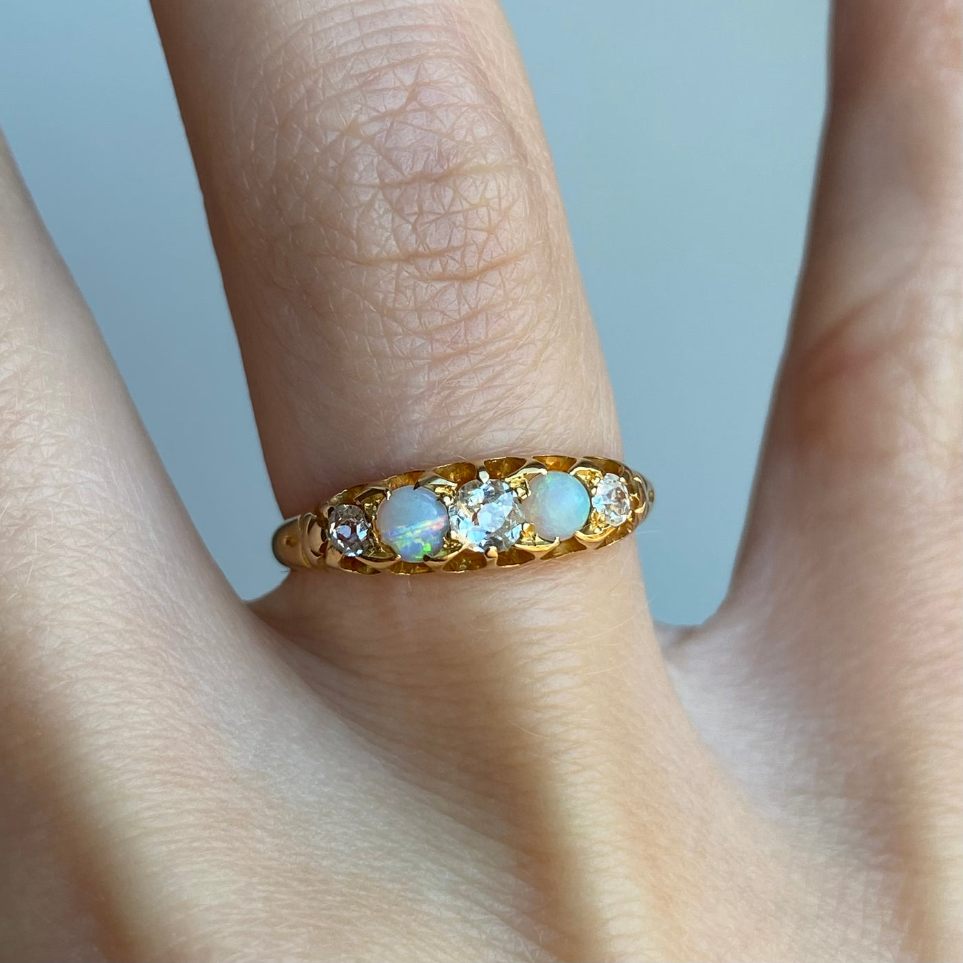 18ct Gold Opal & Old Cut Diamond Ring 1896