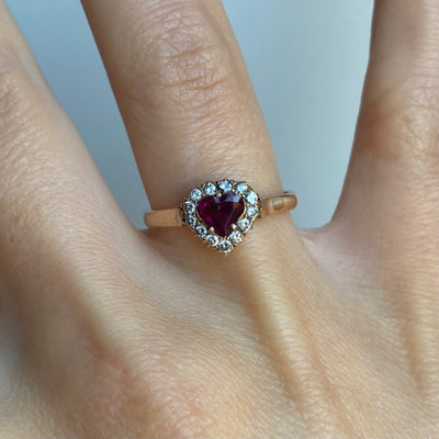 15ct Gold Victorian Garnet & Diamond Heart Ring