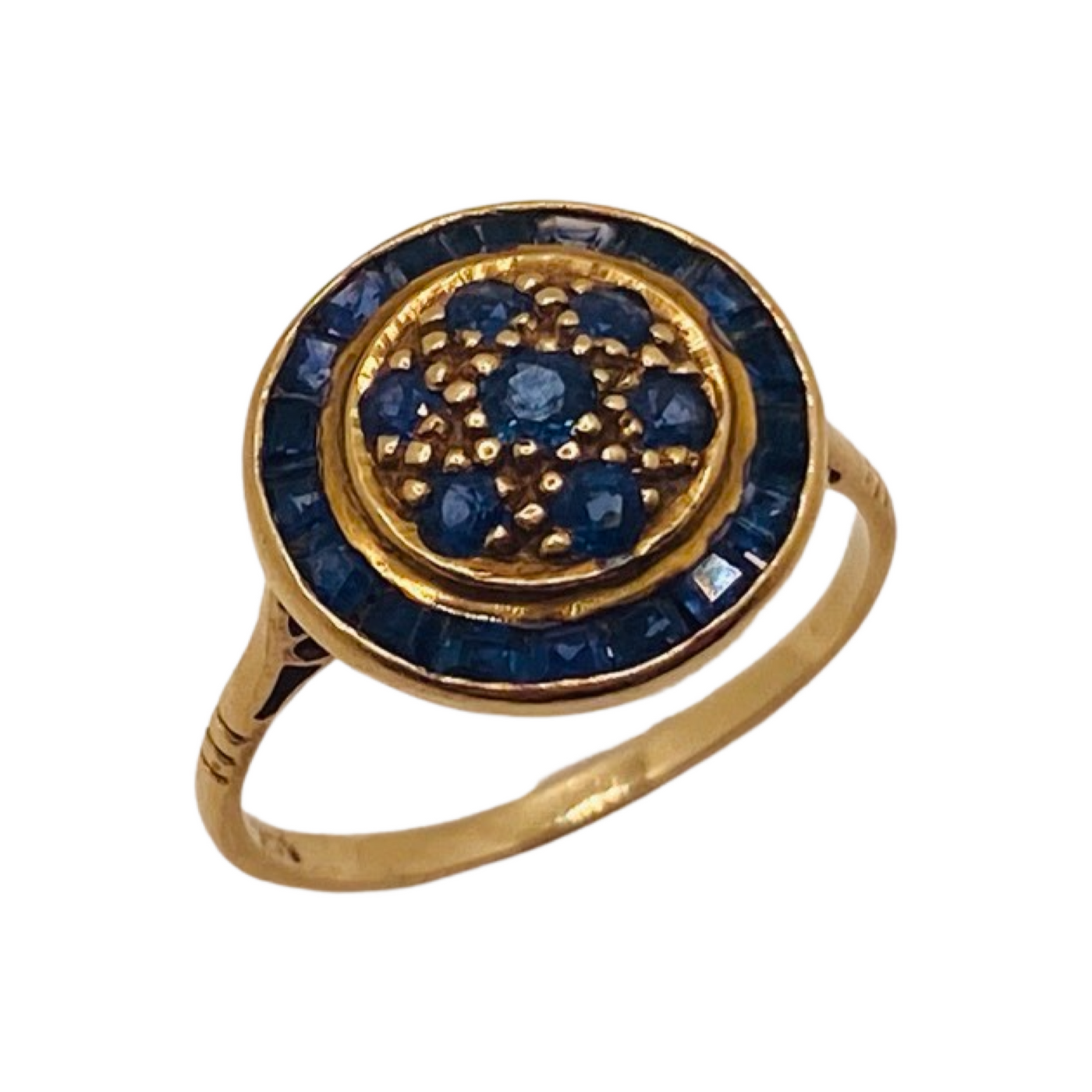 14ct Gold Sapphire Art Deco Target Ring