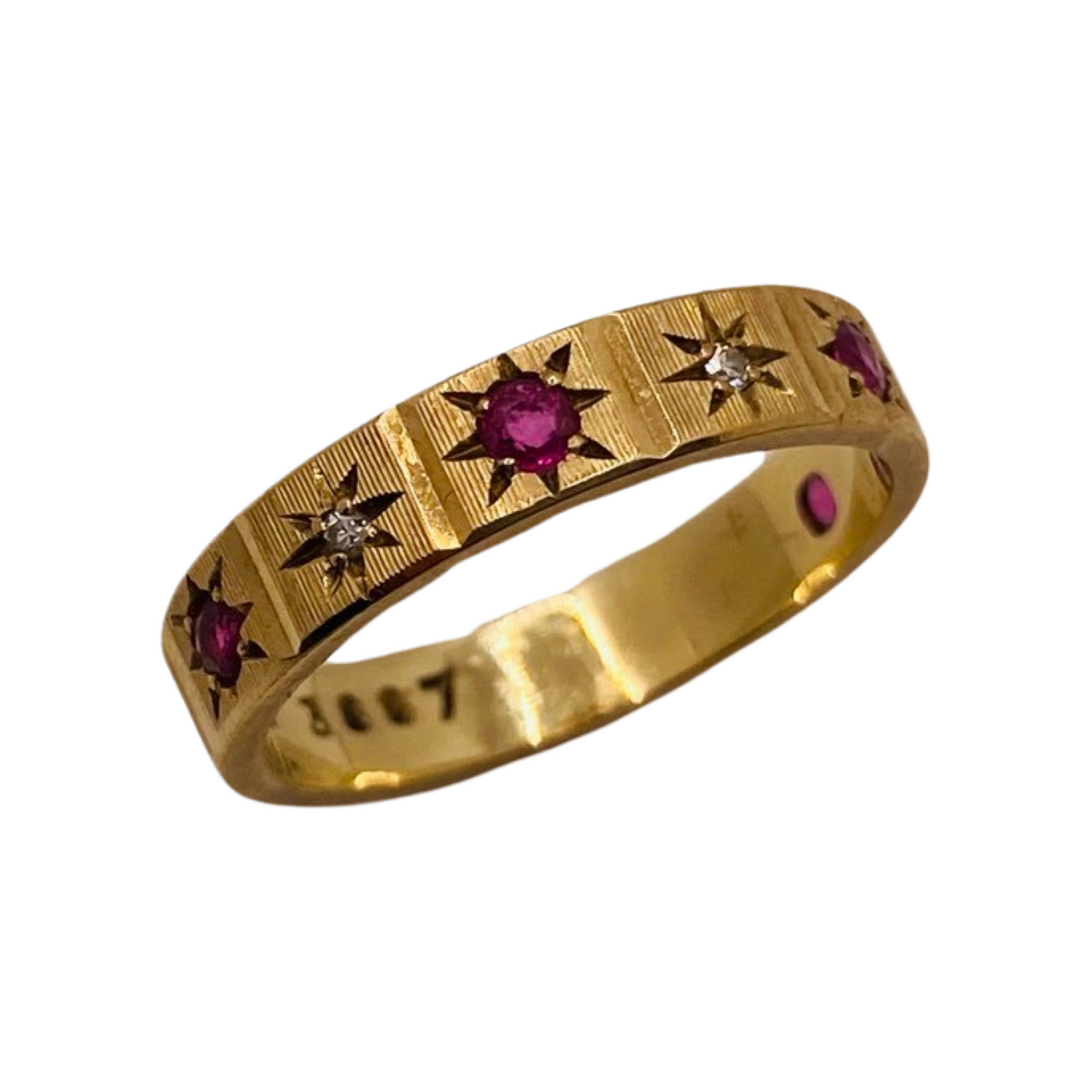 9ct Gold Diamond & Ruby Starburst Band Ring