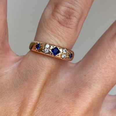 9ct Gold Sapphire & Diamond Star Ring