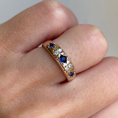 9ct Gold Sapphire & Diamond Star Ring