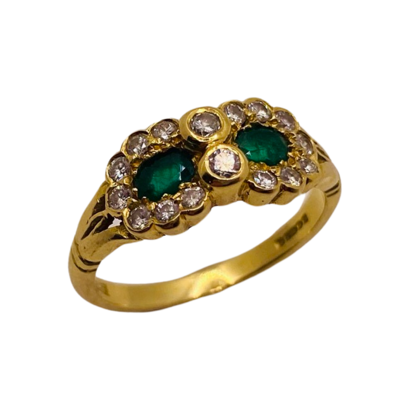 18ct Gold Diamond & Emerald Cluster Link Ring