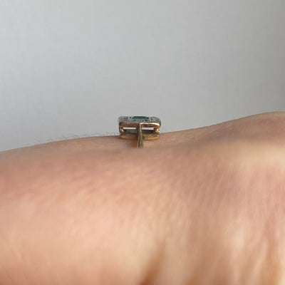 18ct Gold & Platinum Square Emerald & Diamond Ring