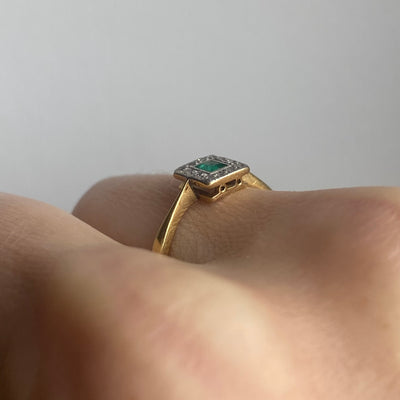 18ct Gold & Platinum Square Emerald & Diamond Ring