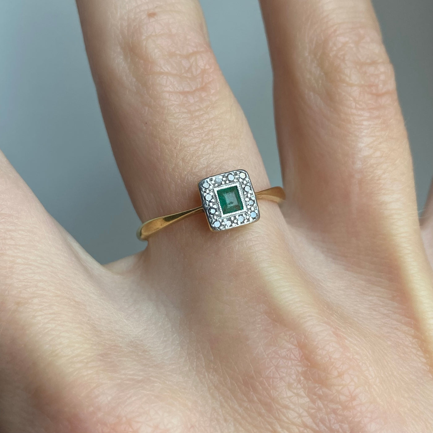 18ct Gold & Platinum Square Emerald & Diamond Ring