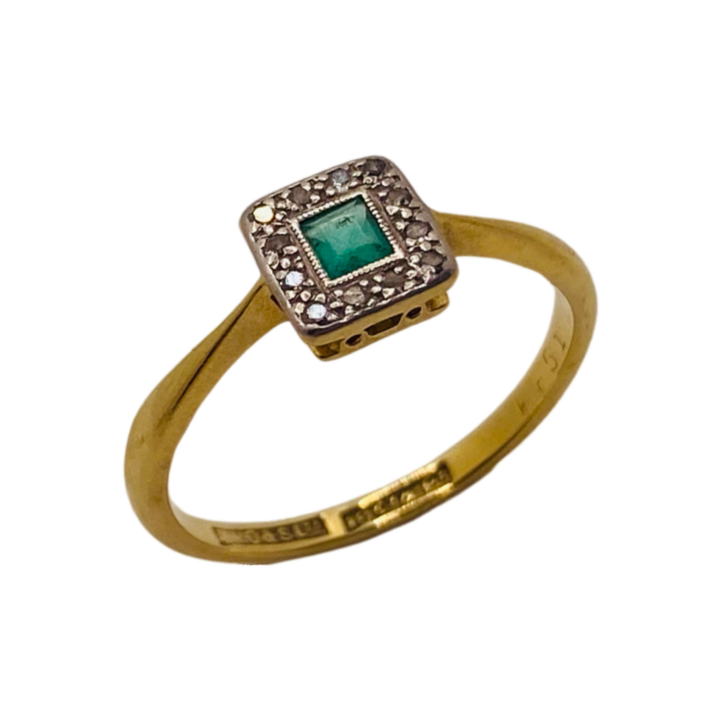 18ct Gold & Platinum Square Emerald & Diamond Ring