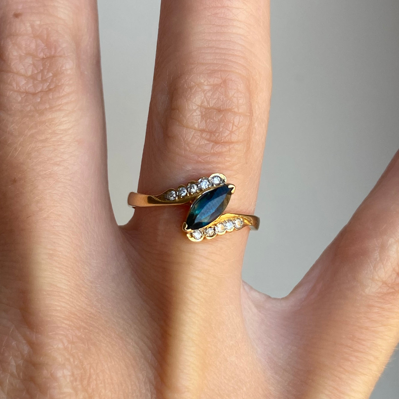 18ct Gold Marquise Sapphire & Diamond Ring