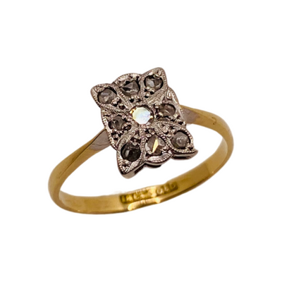 18ct Gold & Platinum Rose Cut Diamond Plaque Ring