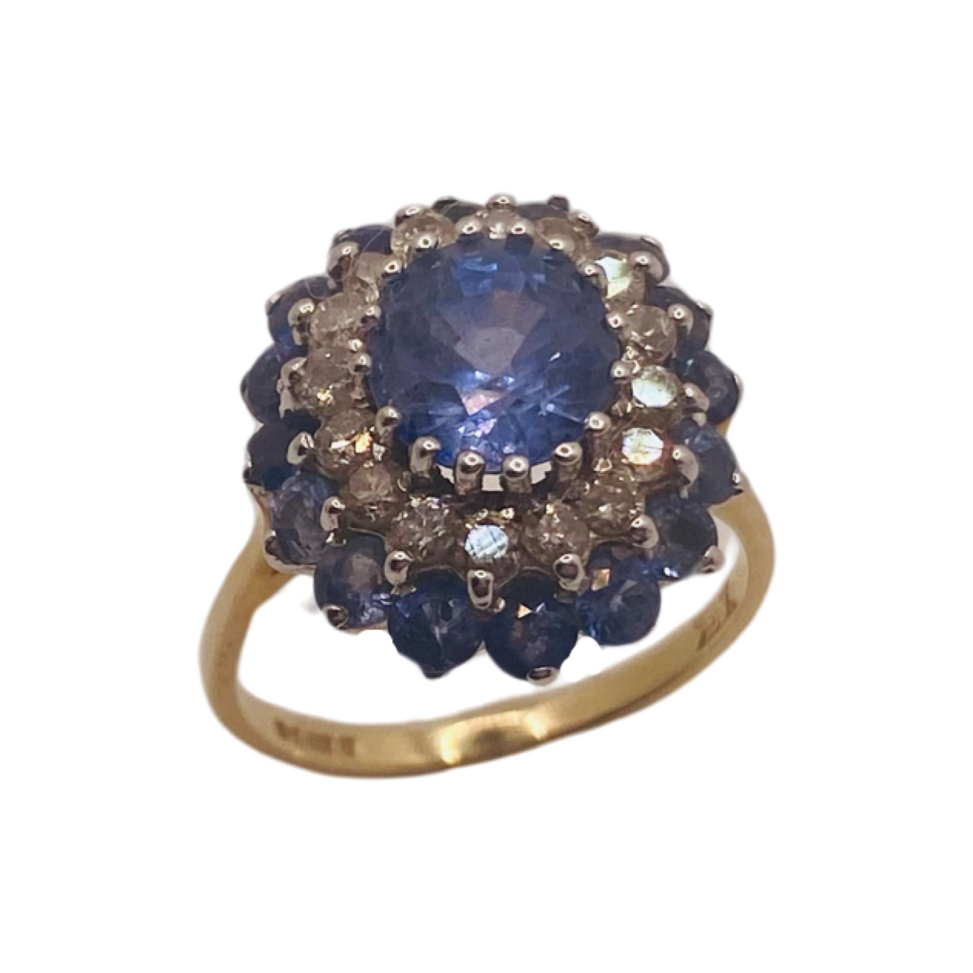 9ct Gold Light Blue Sapphire & Diamond Cluster Ring