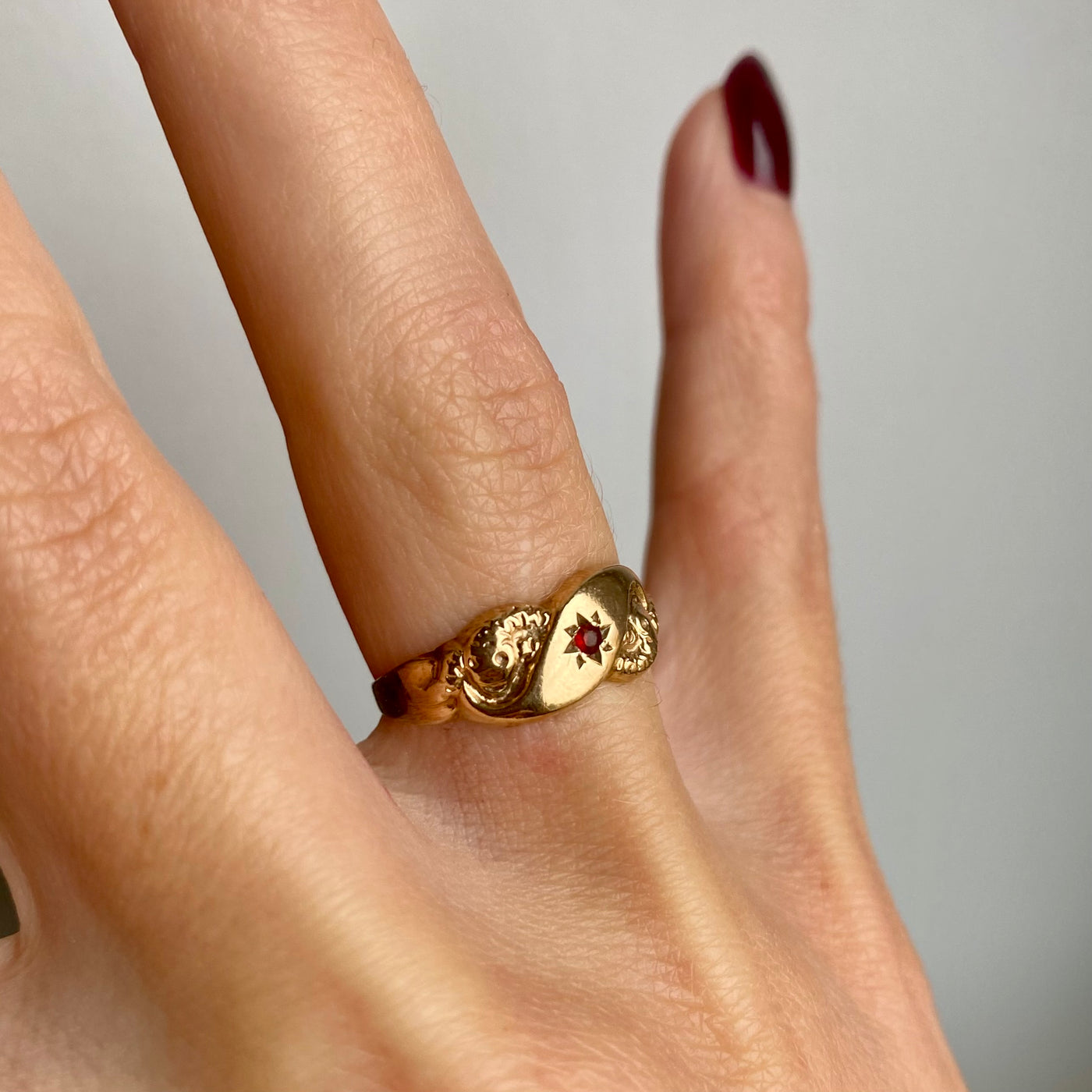 9ct Gold Garnet Star & Snake Ring