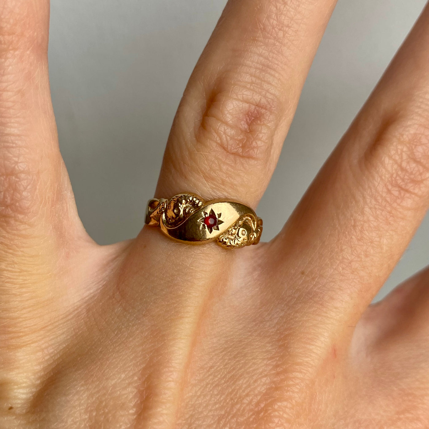 9ct Gold Garnet Star & Snake Ring