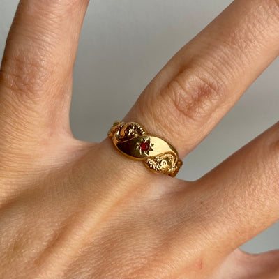 9ct Gold Garnet Star & Snake Ring