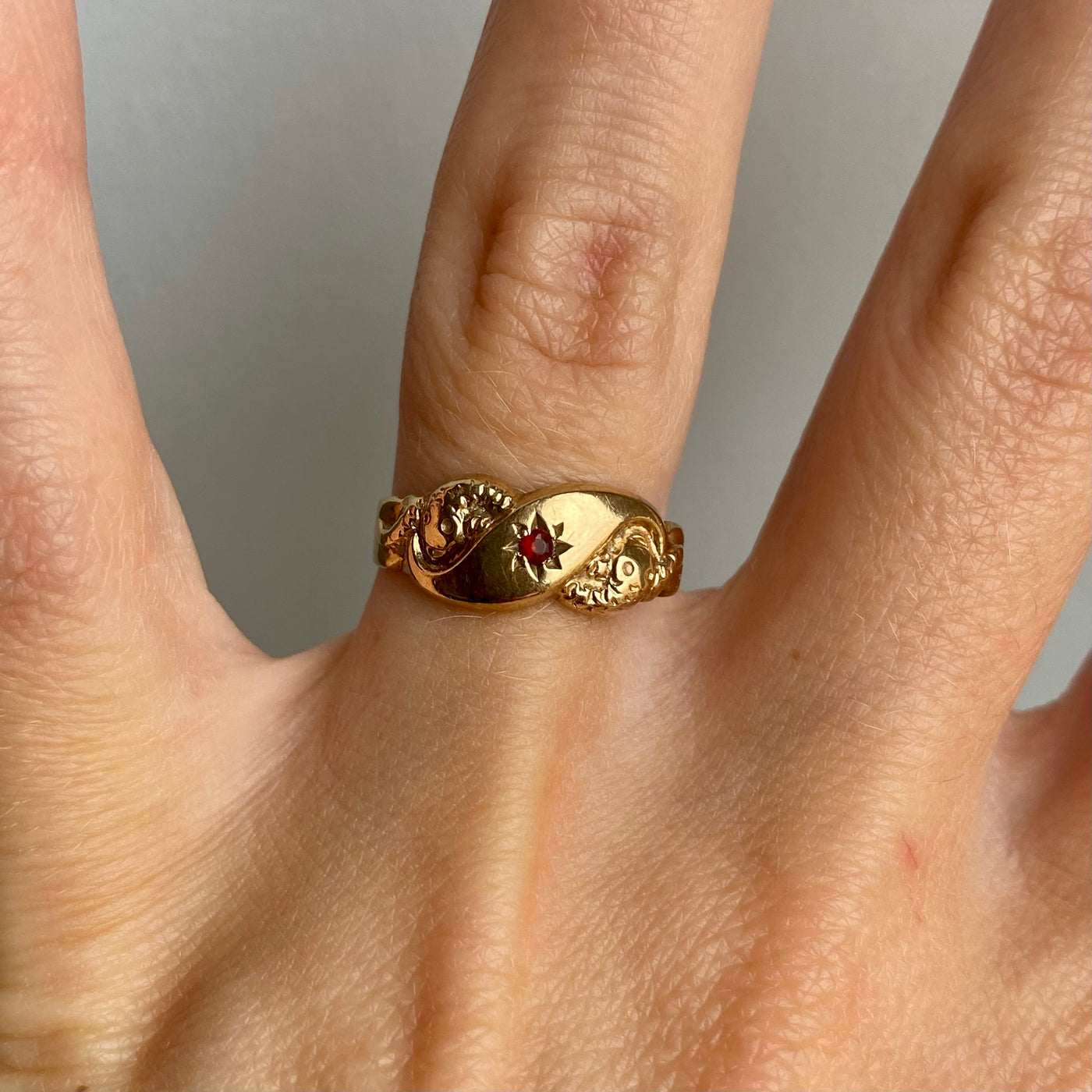 9ct Gold Garnet Star & Snake Ring