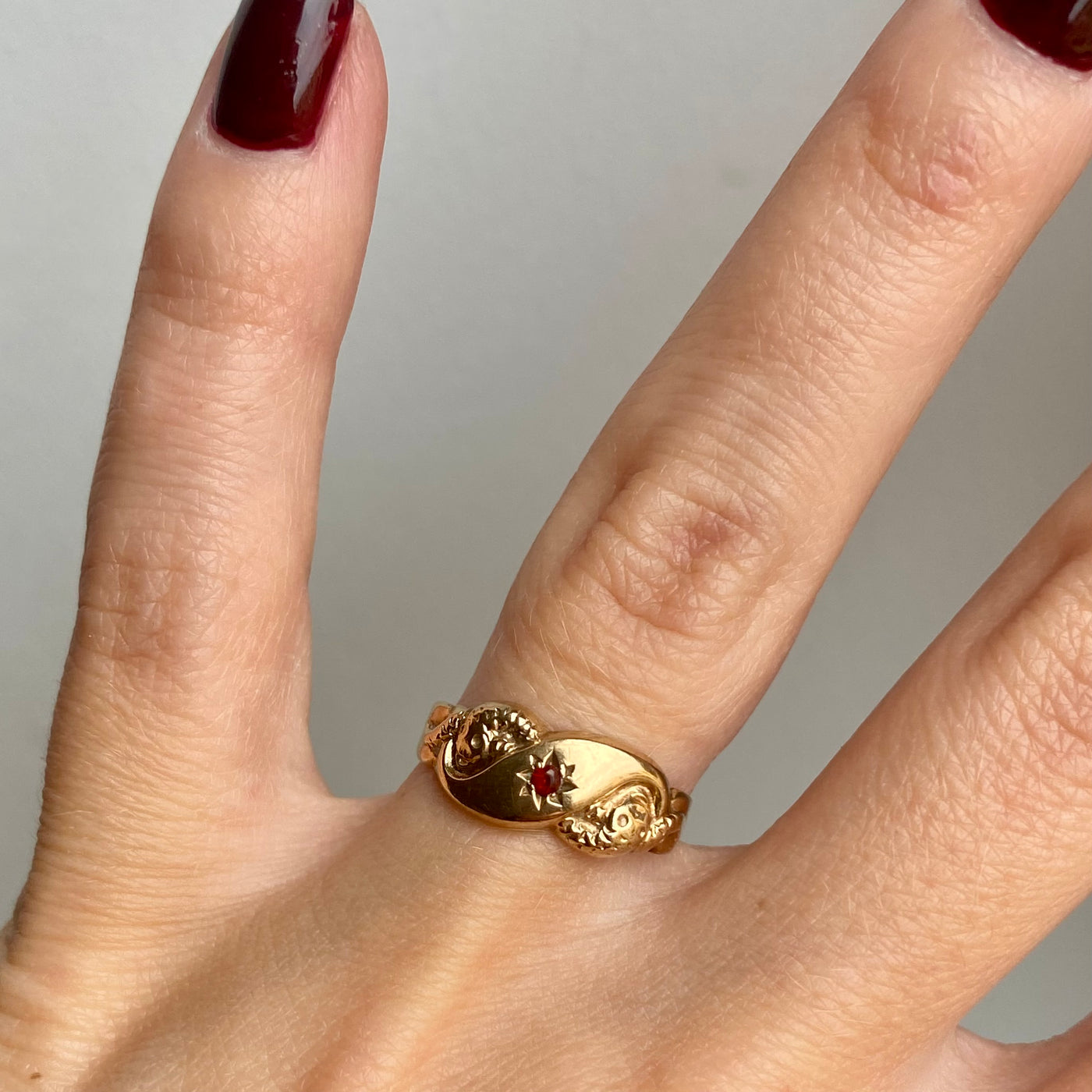 9ct Gold Garnet Star & Snake Ring