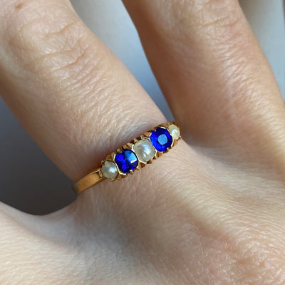 20ct Gold Pearl & Sapphire Portuguese Ring