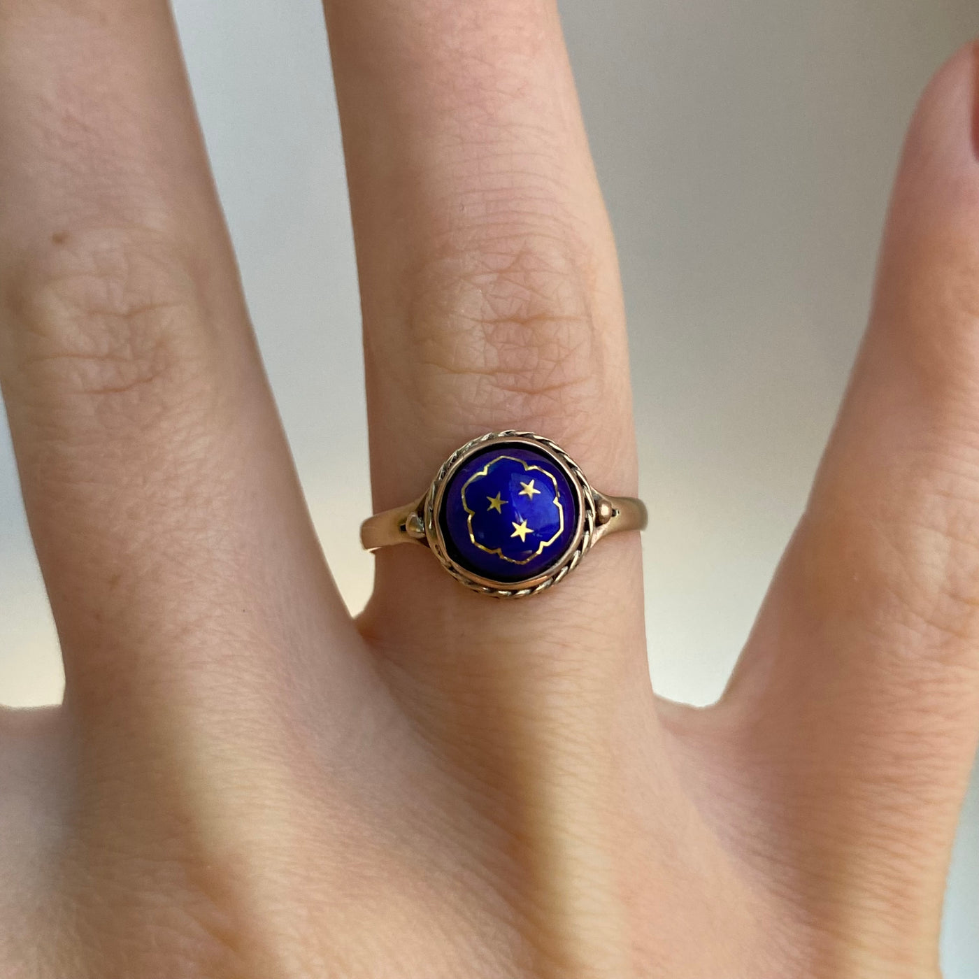 9ct Gold Blue Enamel and Gold Celestial Star Bombe Ring