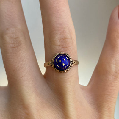 9ct Gold Blue Enamel and Gold Celestial Star Bombe Ring