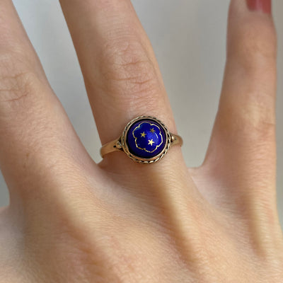 9ct Gold Blue Enamel and Gold Celestial Star Bombe Ring