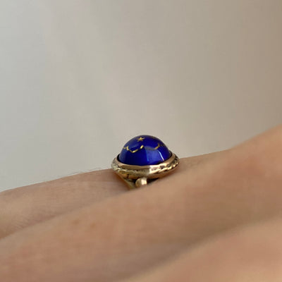 9ct Gold Blue Enamel and Gold Celestial Star Bombe Ring