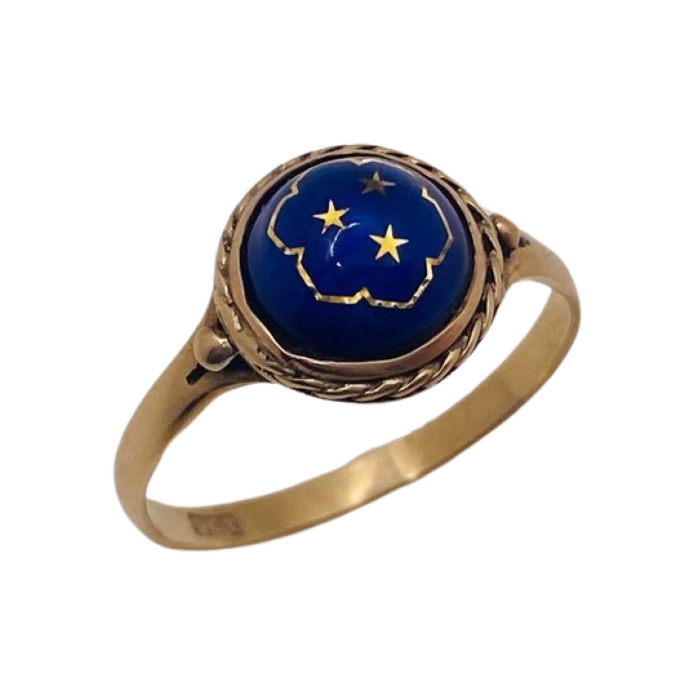 9ct Gold Blue Enamel and Gold Celestial Star Bombe Ring