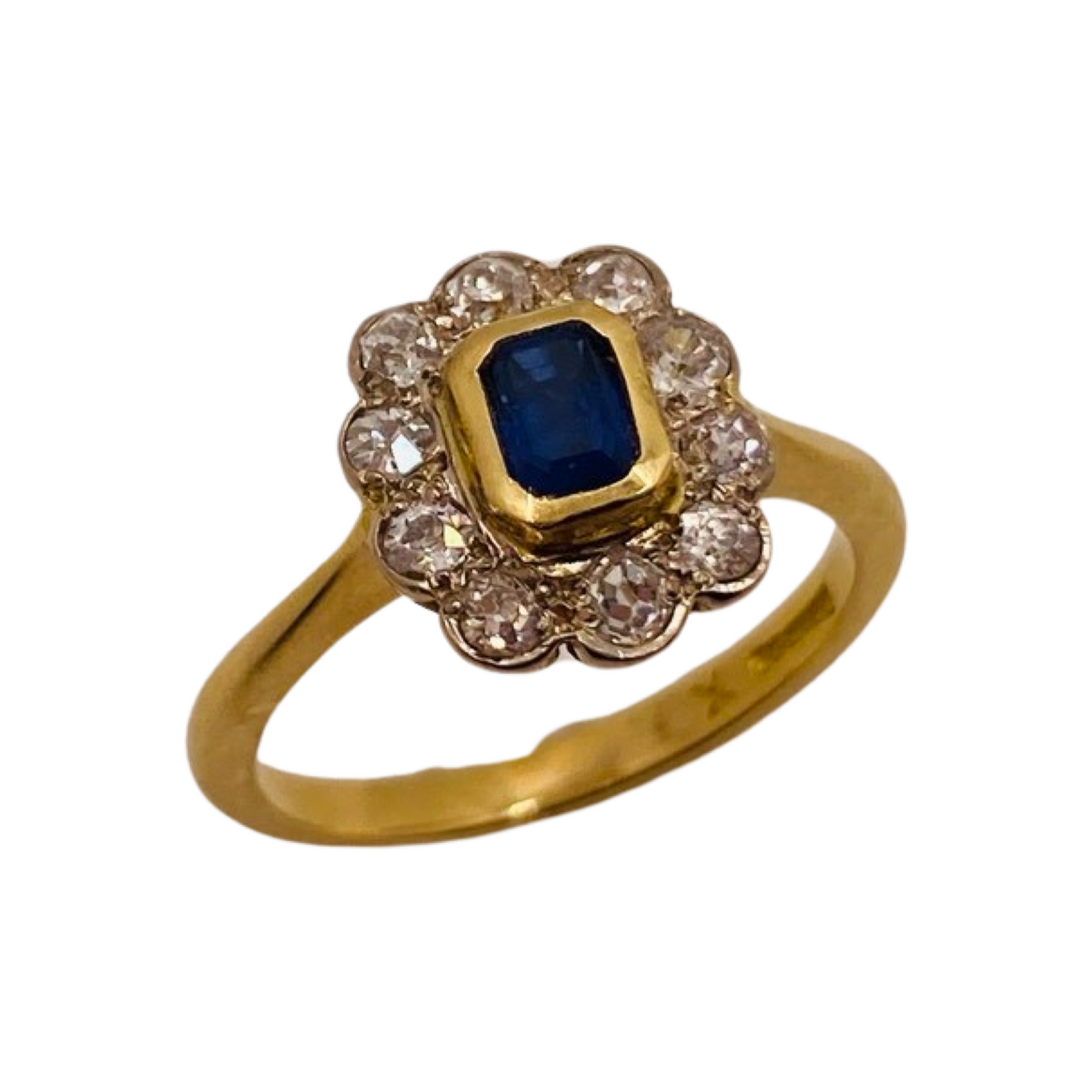 18ct Gold Emerald Cut Sapphire & Diamond Ring