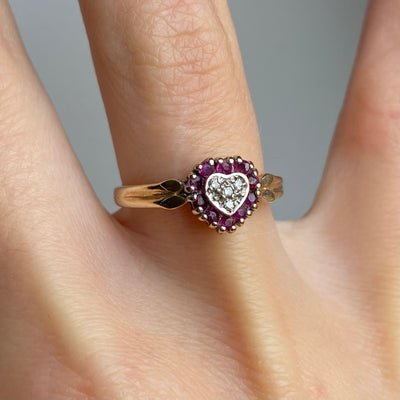 9ct Gold Ruby & Diamond Heart Ring