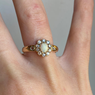 18ct Gold Victorian Rose Cut Diamond & Opal Ring