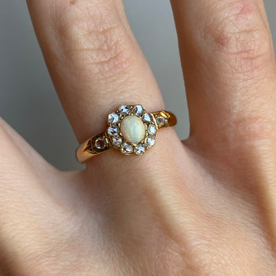 18ct Gold Victorian Rose Cut Diamond & Opal Ring