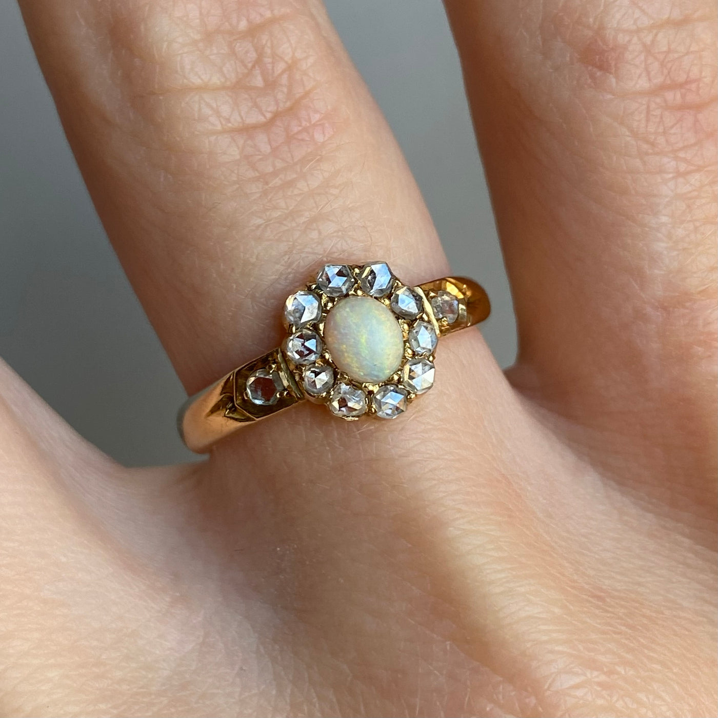 18ct Gold Victorian Rose Cut Diamond & Opal Ring