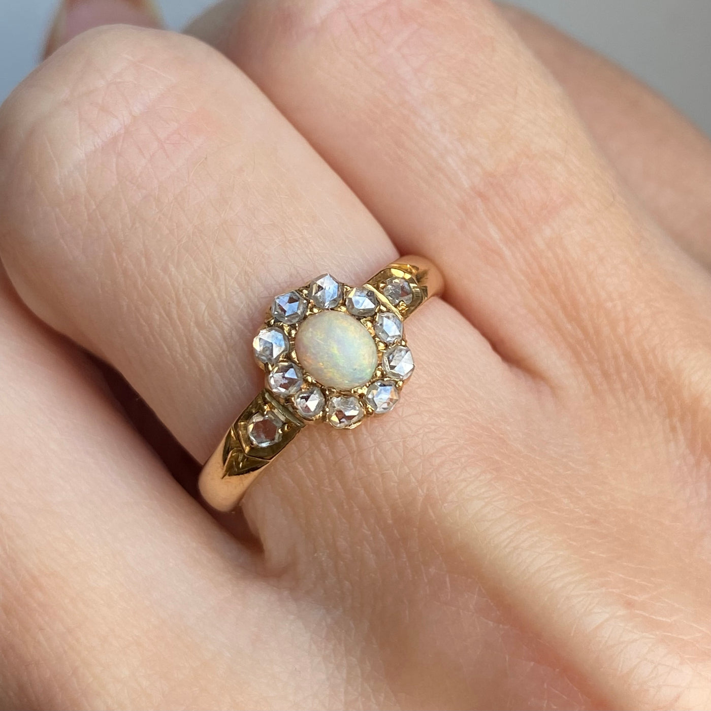 18ct Gold Victorian Rose Cut Diamond & Opal Ring