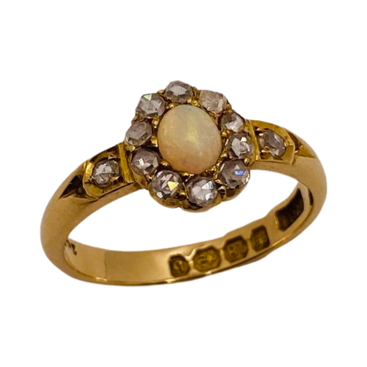 18ct Gold Victorian Rose Cut Diamond & Opal Ring