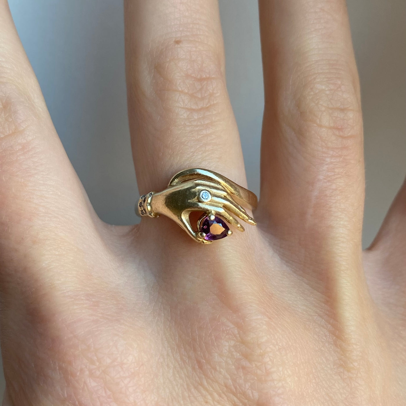 14ct Gold Ruby & Diamond Hand Ring