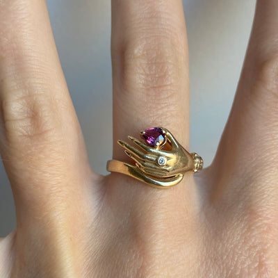 14ct Gold Ruby & Diamond Hand Ring