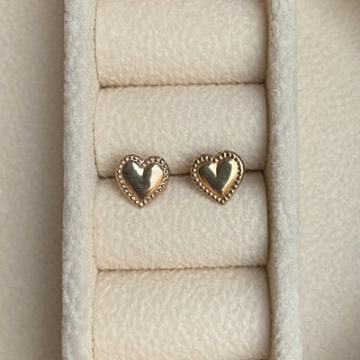 9ct Gold Vintage Heart Stud Earrings