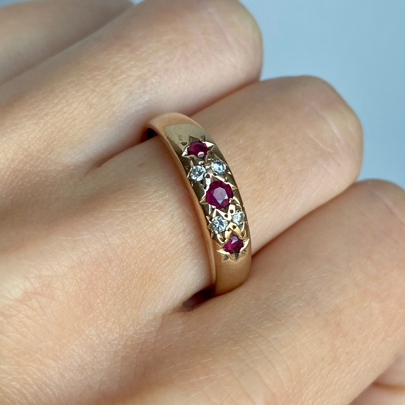 9ct Gold Ruby & Diamond Star Ring