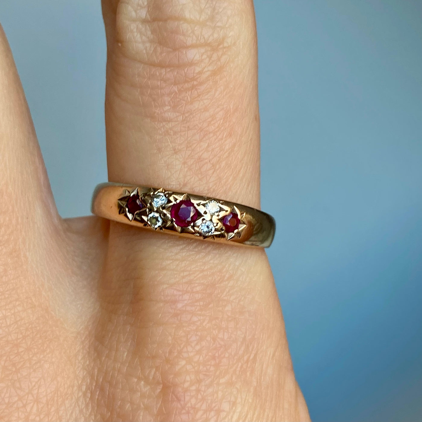 9ct Gold Ruby & Diamond Star Ring