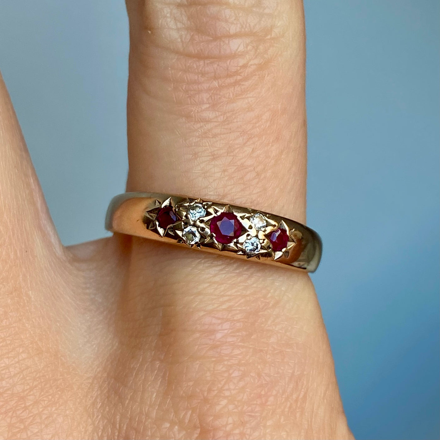 9ct Gold Ruby & Diamond Star Ring