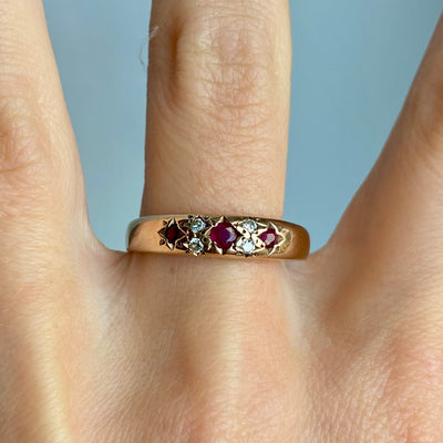 9ct Gold Ruby & Diamond Star Ring