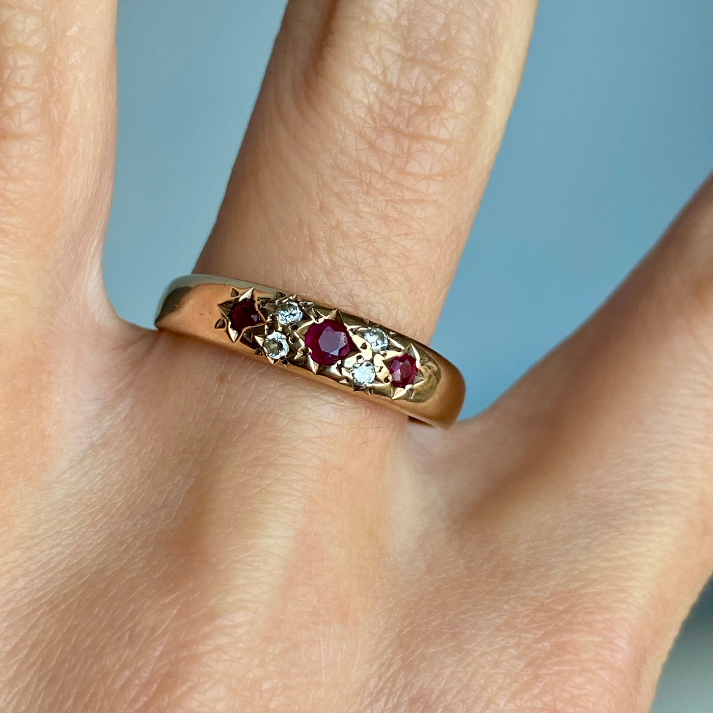 9ct Gold Ruby & Diamond Star Ring