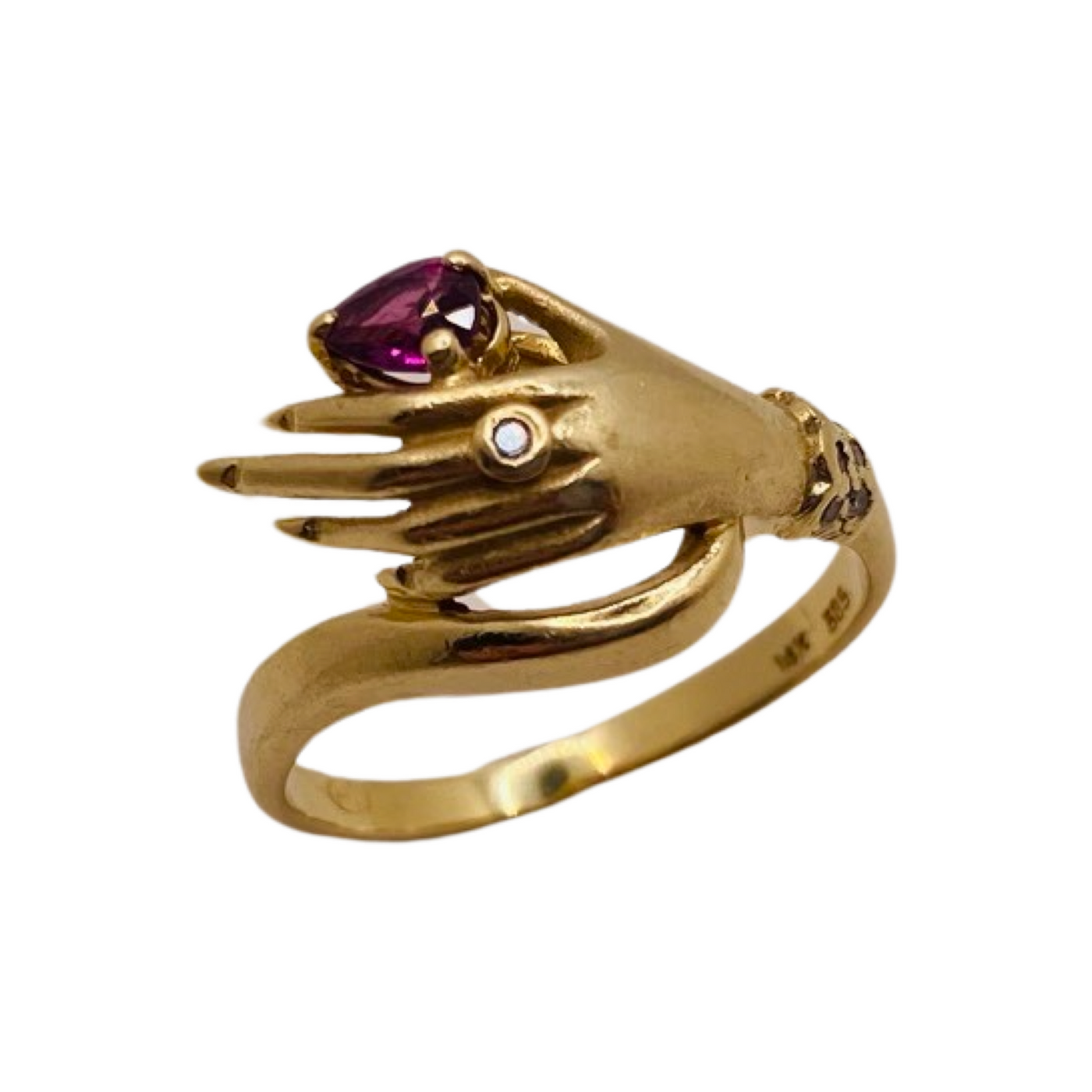 14ct Gold Ruby & Diamond Hand Ring