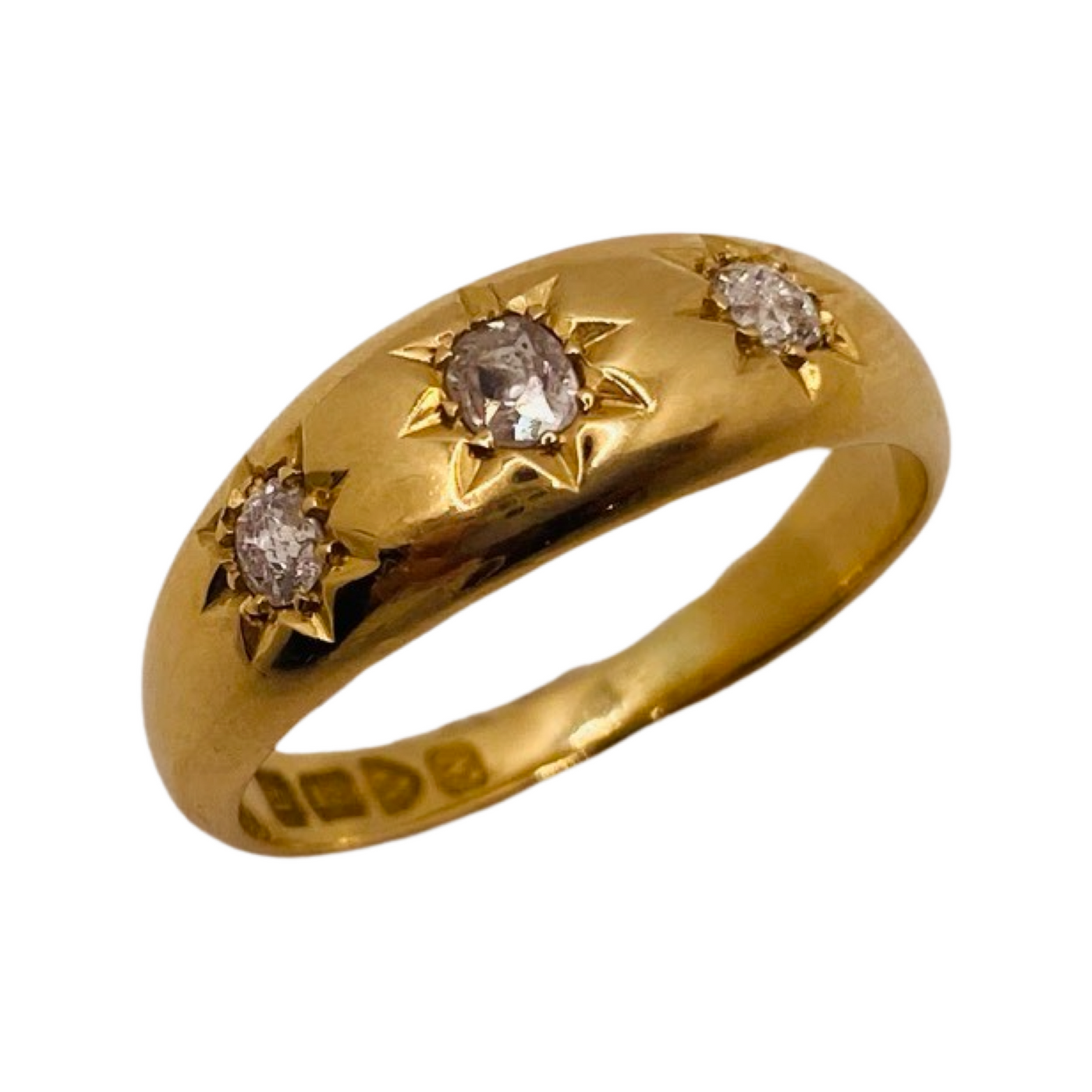 18ct Gold Triple Diamond Starbust Ring 1913