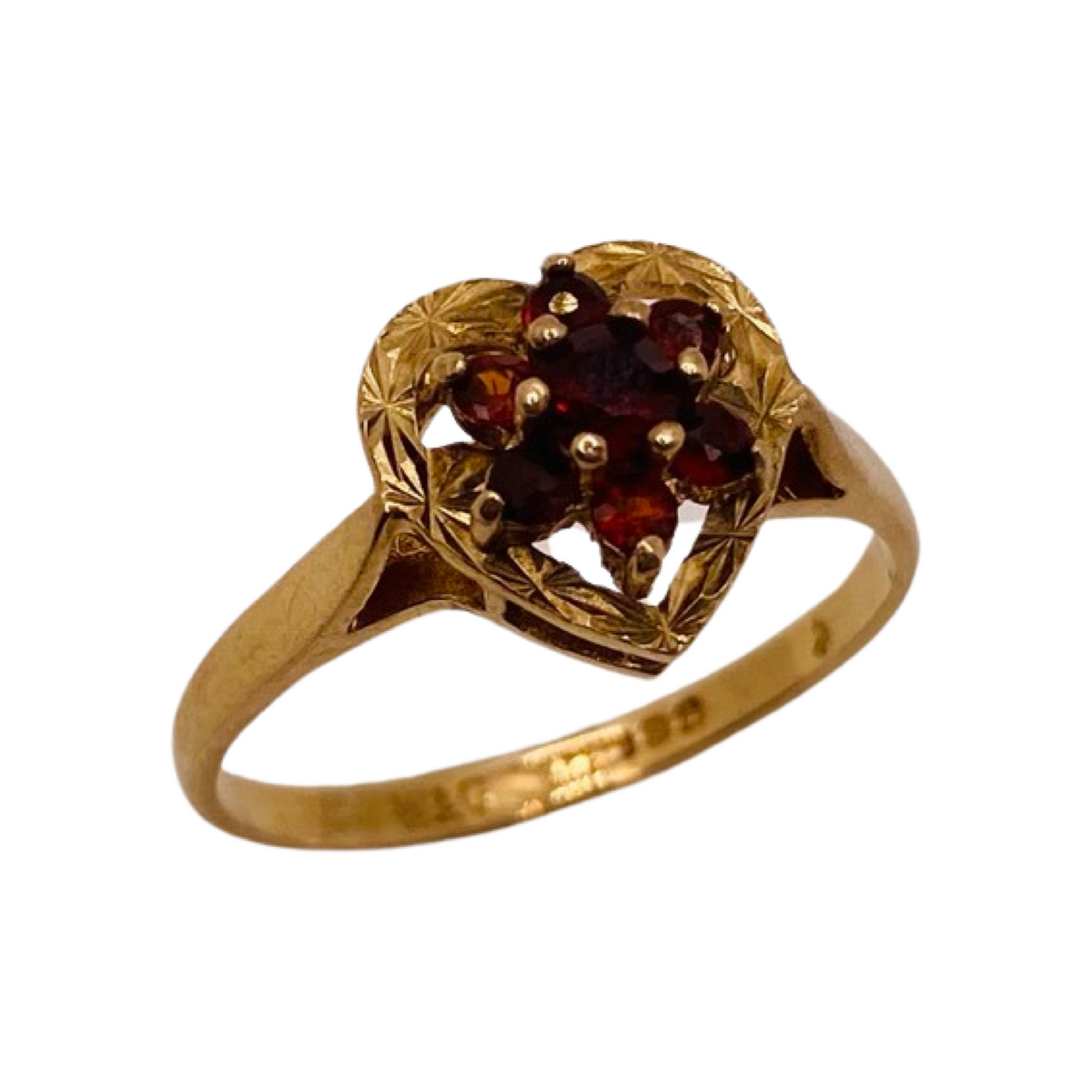 9ct Gold Garnet Cluster & Starburst Heart Halo Ring